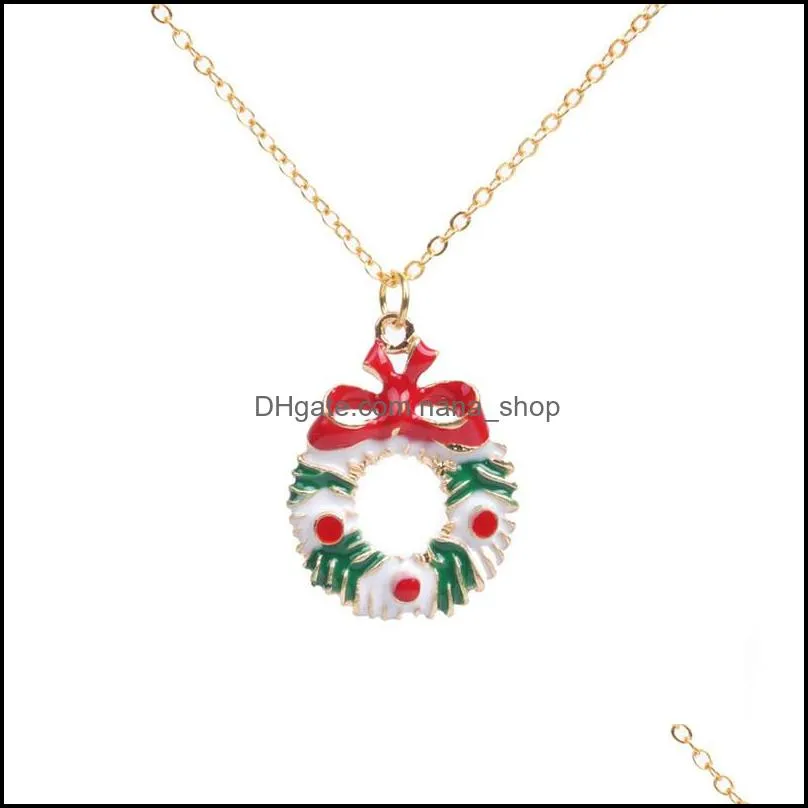 wholesale fashion alloy snowman christmas tree pendant necklace for women gold chain snowflake clavicle chain necklace
