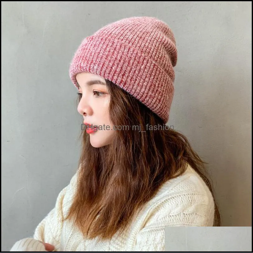 fashion street beanie hat for women winter hats knitted rabbit fur skullies warm bonnet cap female girl caps