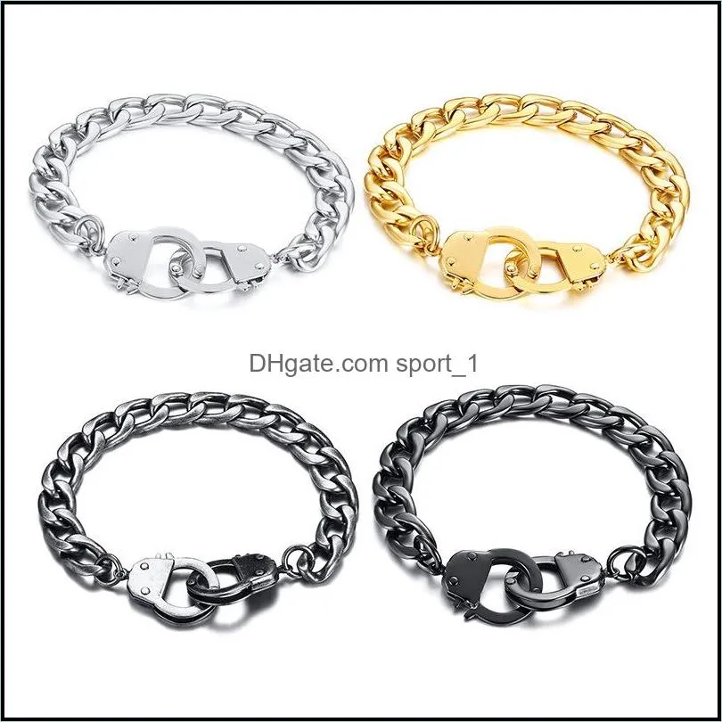 stainless steel mens personalized handcuffs design charm bracelets for boys titanium steel cuban link chains wrap bangle fashion