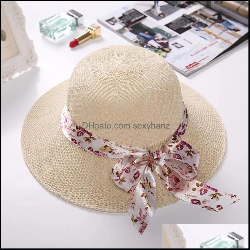 wide brim hats fashion womens sun hat brand women summer ribbon lafite straw beach sombreros travel vacation 3439 q2