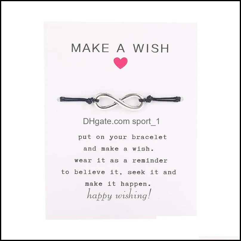 2020 make a wish card bracelet simple elegant wax rope adjustable chain multishapes pendant woven bracelets for women girls