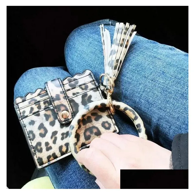 fedex 31 styles bracelet keychain card bag with tassels leopard party favor sunflower pu leather bangle wrist bag pandent key decorate