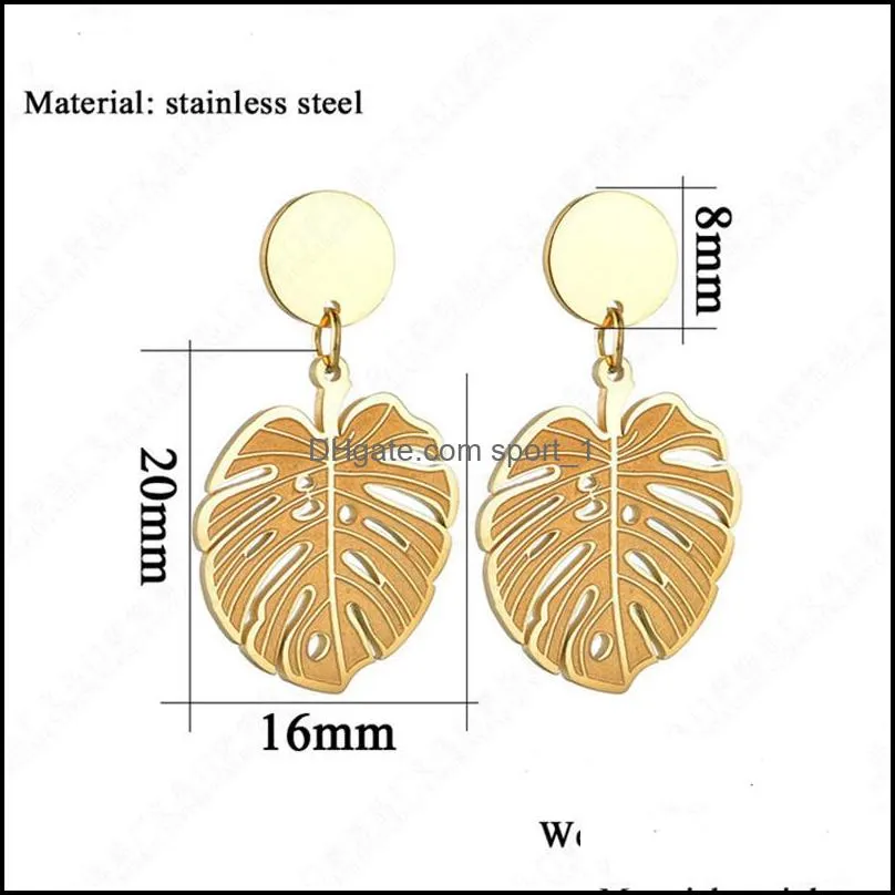 high quality stainless steel leaf drop earrings exaggerated gold color statement earrings for women fashion dangle jewelry 2020z