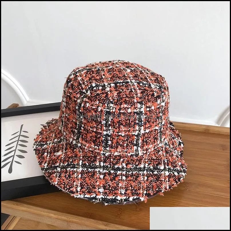 wide brim hats women 4 seasons plaid bucket hat solid colors folding street wear sun protection round top sunscreen fisherman cap 3438