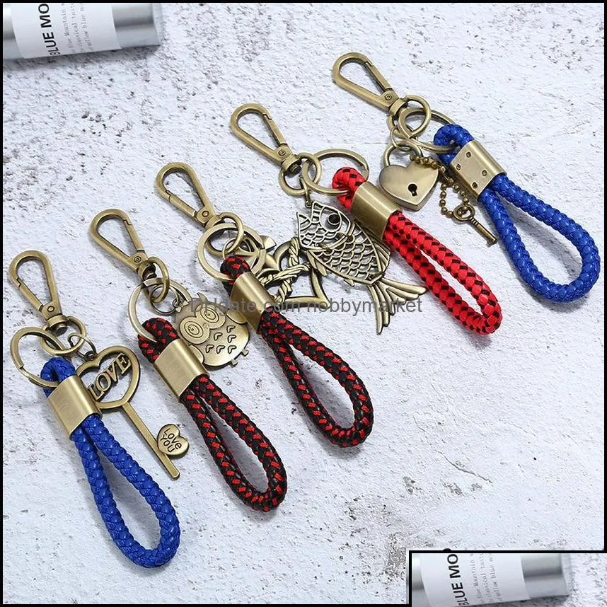 key rings jewelry retro bronze heart whistle owl fish buddha charm keychain weave ring handbag hangs fashion will and sandy drop delivery