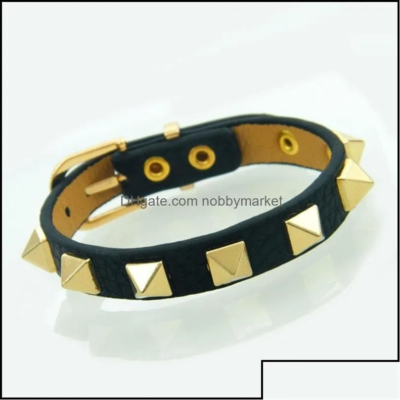 bangle bracelets jewelry korea punk style men and women rivets single circle pu leather bracelet stainless steel cuff luxury brand 210408