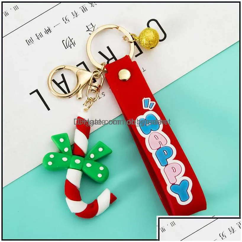 key rings jewelry christmas series soft rubber keychain cartoon santa claus snowman elk stereo pendant bag gift drop delivery 2021