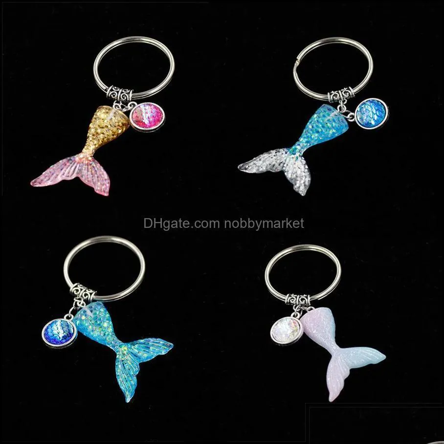 key rings jewelry fashion drusy druzy mermaid scale fishtail keychain fish shimmery chain for women lady drop delivery 2021 6tkji