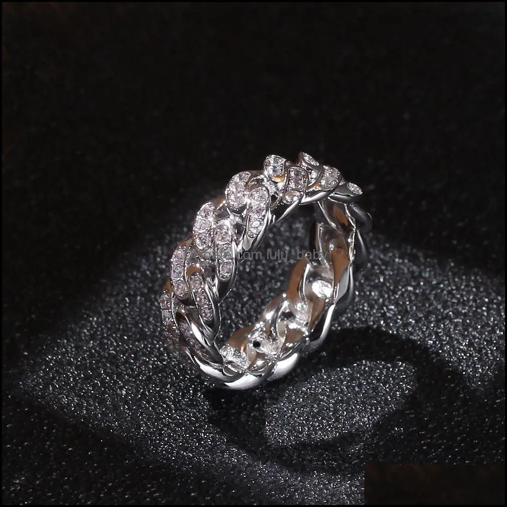 hip hop 8mm zircone ring full diamond cuban link rings personalized fashion bling cz finger band q308fz