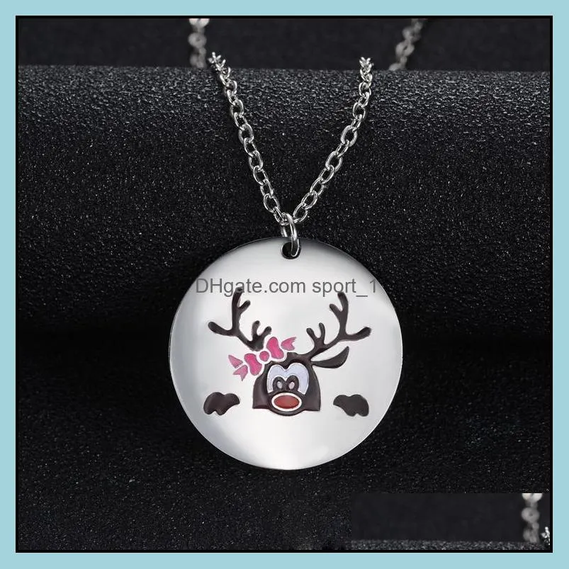 christmas necklace enamel print deer pendant necklaces stainless steel necklace jewelry classic christmas gifts chokers necklaces for