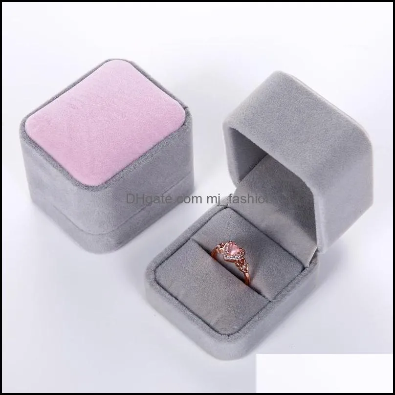 fashion square velvet jewelry box ring holder gift packaging marriage storage organizer casket earring display stand wedding wholesale