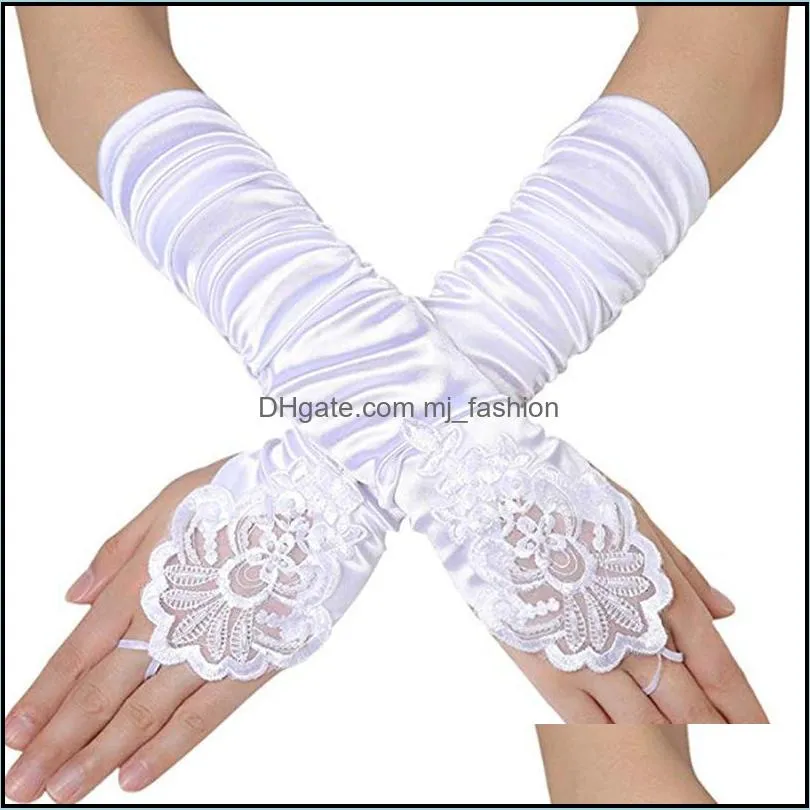 fashion black white red bride accessories gloves fingerless pearl satin rhinestone lace prom party mittens