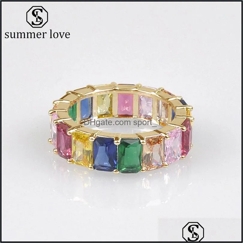 boho rainbow zircon stacking ring fashion colorful baguette wedding engagement eternity rings for women valentines day giftz