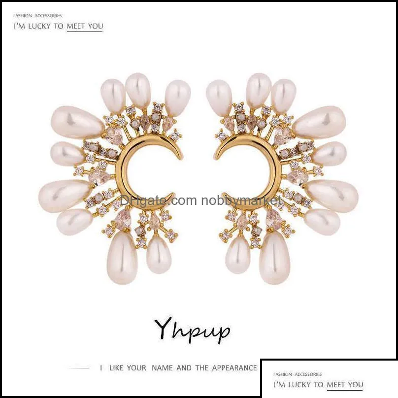 stud earrings jewelry yup korean imitation pearls flower for women high quality exquisite cubic zirconia bijoux femme drop delivery 2021