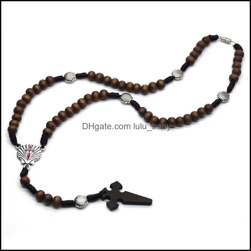 jesus prayer necklace jewelry charm religious wood rosary necklaces bead long pendant chains accessories 3 styles dhs