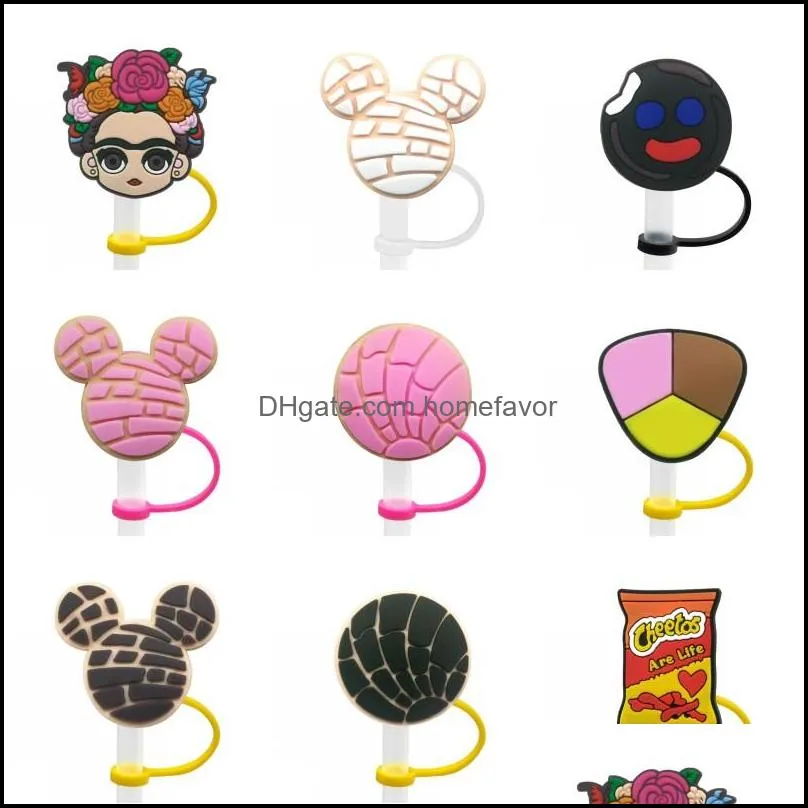 9pcs/set custom mexican style straw toppers cover molds silicone charms for tumbers reusable splash proof drinking dust plug decorative 8mm straw