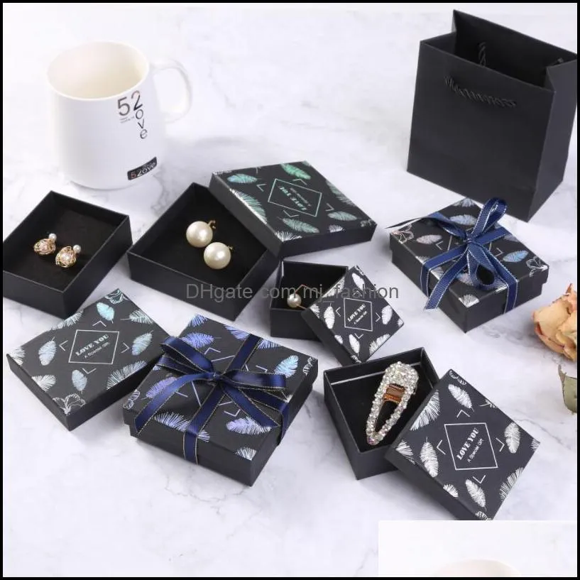 print leaves black jewelry boxes organizer storage constellation stud gift case necklace earrings ring box paper packaging container