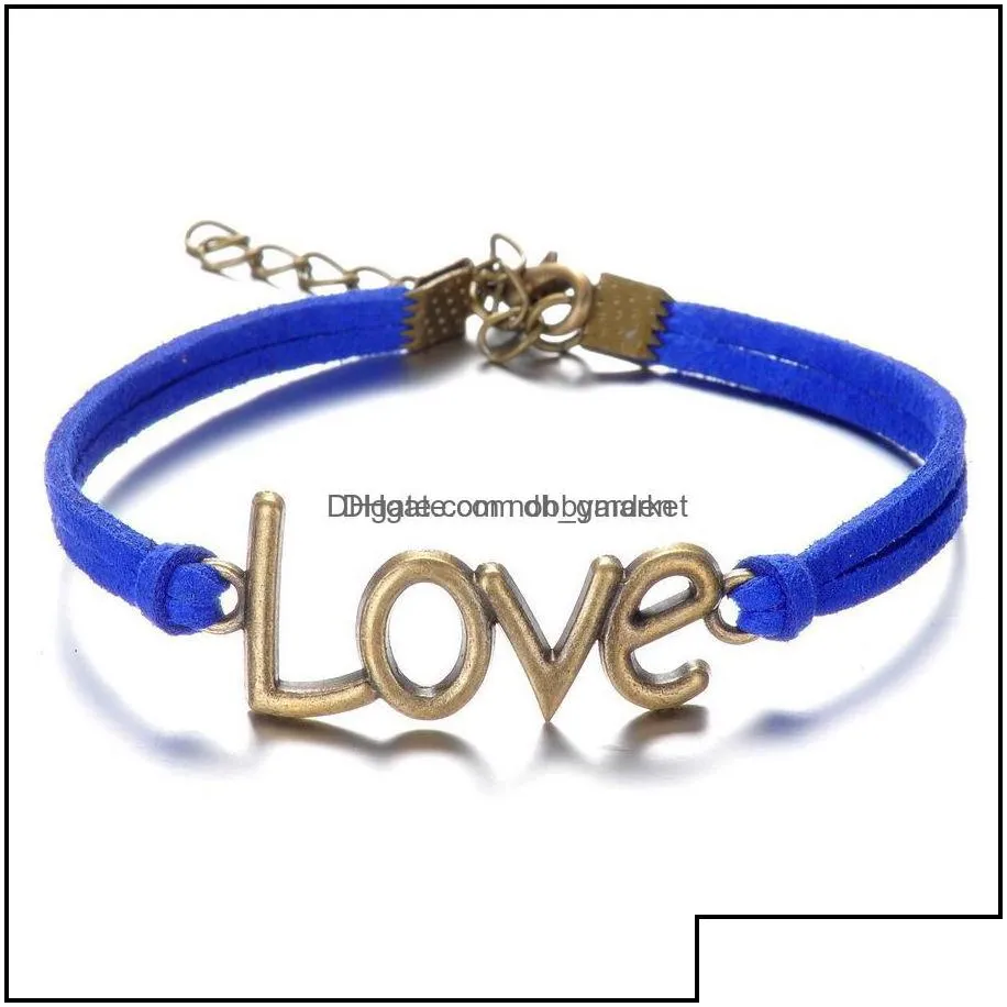 charm bracelets jewelry vintage love leather 6 colors bronze mtilayer woven bracelet for men women fashion diy drop delivery 2021