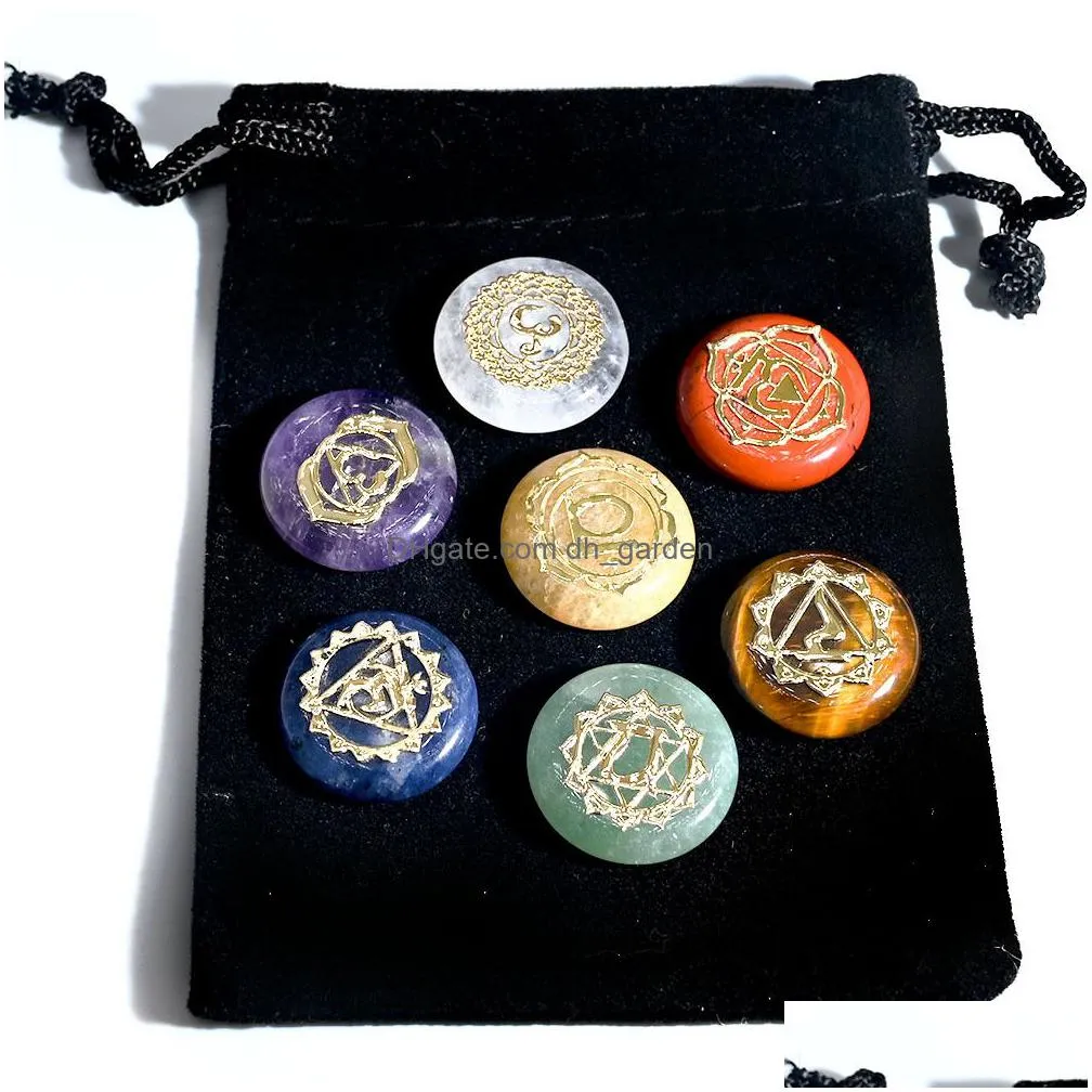 natural crystal seven color stone 18mm round piece yoga symbol beads ornament craft amethyst topaz bag set