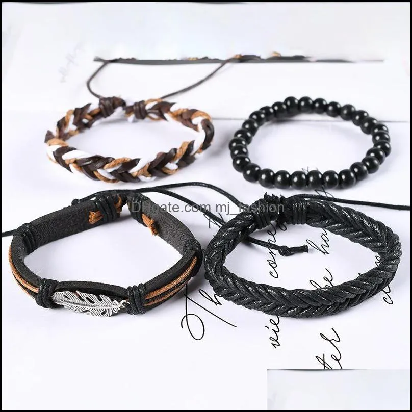 multilayer retro leather bracelets for men beads 4 pcs bracelet set handmade anchor infinity charm bracelet wrap jewelry