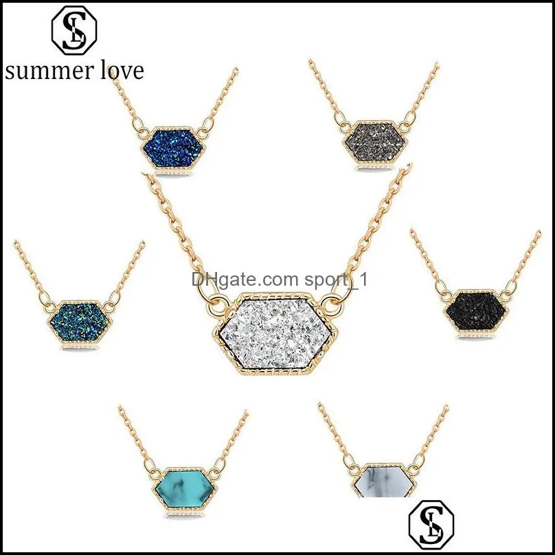 multicolor hexagon pendant natural crystal cluster necklace gold silver chain resin necklace fashion jewelry for women girls giftz