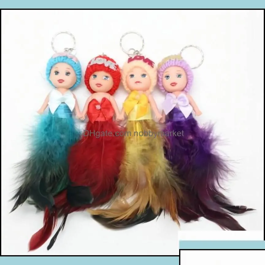 key rings jewelry princess cute doll chicken feather wedding keychain pendants female bag pendant plush ball drop delivery 2021 udbgx