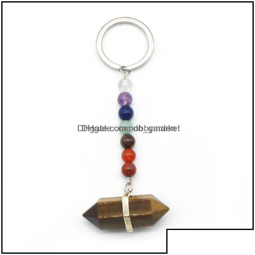 key rings jewelry 7 chakra beads charms natural stone pillar keyring fashion healing reiki keyholder boho car keychain for women drop