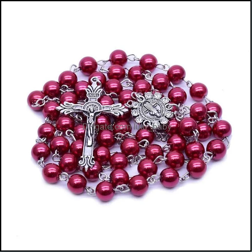 pearl beads rosary neckalce women men jesus cross pendant fashion religious prayer neckalces handmade jewelry dhs p231fa