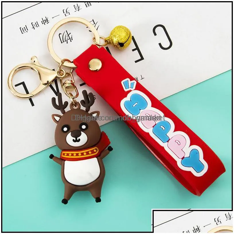 key rings jewelry christmas series soft rubber keychain cartoon santa claus snowman elk stereo pendant bag gift drop delivery 2021