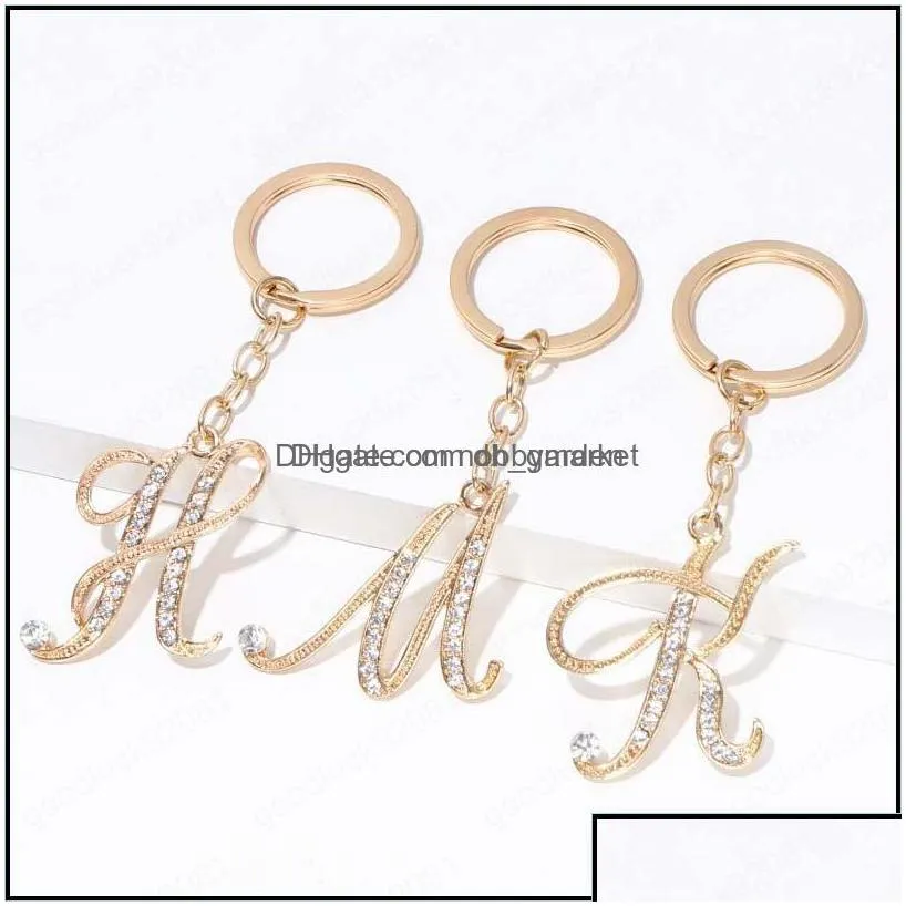 key rings jewelry az initial keychains keyrings for women men crystal couple alphabet cute chains bag charm gift aessories holder drop