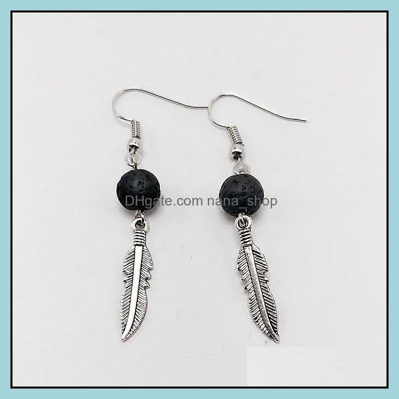 angel wings black lava stone earrings diy aromatherapy essential oil diffuser dangle earings jewelry for women