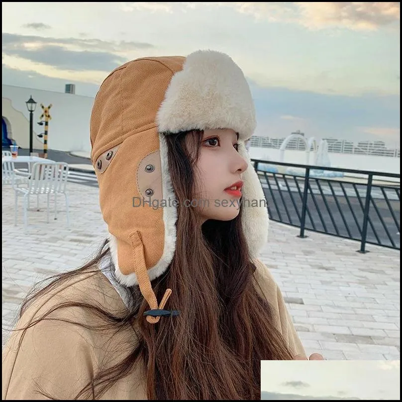 cold winter women warm plush fur hats caps ear protector outside riding skiing pilot bomber fur hats 1917 t2