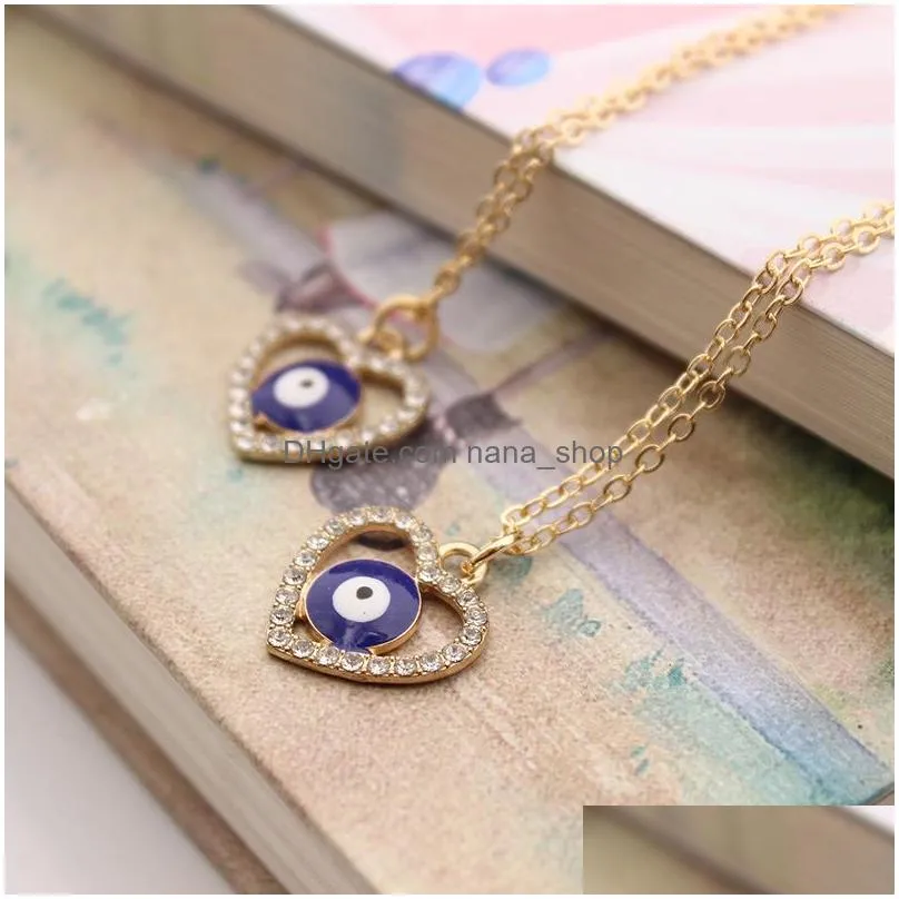 fashion jewelry turkish symbol evil eye necklace rhinstone heart blue eyes pendant necklaces