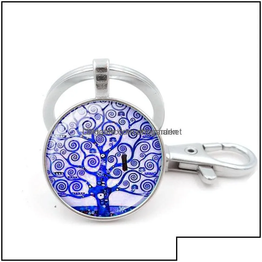 key rings jewelry plant tree of life glass cabochon ring time gem keychain bag hanging woman man fashion will and sandy drop delivery 2021