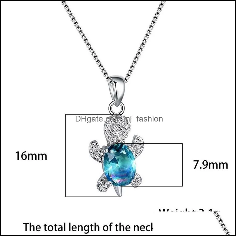 cute blue purple oval zircon pendant rainbow stone cute turtle necklaces for women fashion jewelry multicolor crystal animal necklace