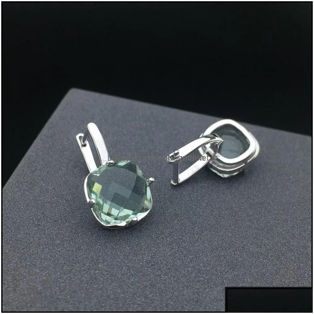 stud earrings jewelry csj green amethyst quartz good earring sterling 925 sier cushion cut fine for women lady party engagement gift box