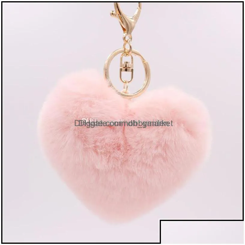 key rings jewelry super noticeable pom keychains fluffy heart shape pompoms keyring faux rabbit puff ball chain for valentine day gift