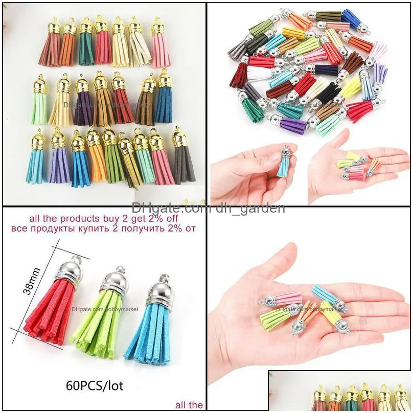 key rings jewelry 1pcs 38mm leather tassel for keychain cellphone straps fiber fringe suede diy pendant with caps findings drop delivery