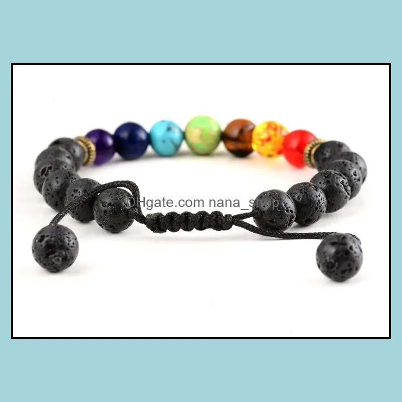 7 chakra bracelet men women black lava healing balance reiki prayer natural stone beads yoga lava stone essential oil diffuser