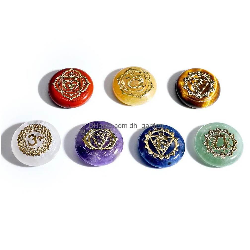 natural crystal seven color stone 18mm round piece yoga symbol beads ornament craft amethyst topaz bag set