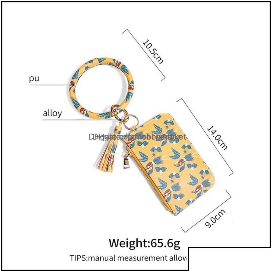 key rings jewelry leopard leaf wallet bracelet ring coin purse bag hang keychain wristband cuff for women fashion will and sandy drop