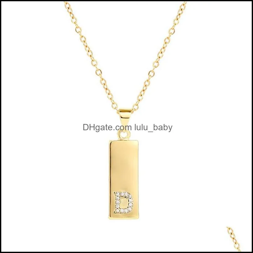 gold letter necklace women girls rectangle necklaces with alphabet fashion rhinestone a to z pendant chains jewelry for lady
