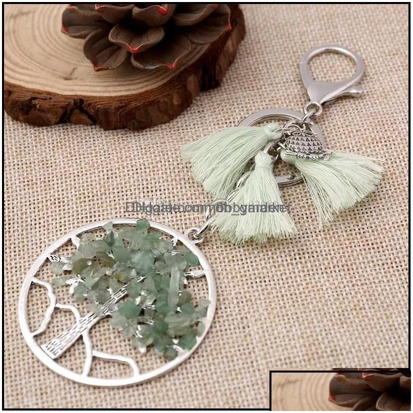 key rings jewelry natural stone tree of life keychain owl tassel chain bag fashion drop delivery 2021 tf986