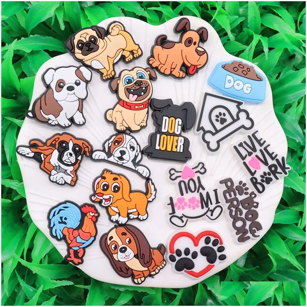 wholesale 100pcs pvc adorable dogs boys girls sandals shoe designer decorations buckle for dog lover croc charms jibbitz