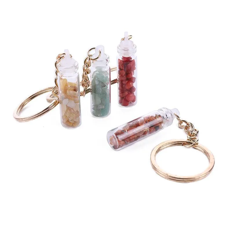 fashion gravel hearling crystal key chain rings energy stone drift bottle keychain accessories