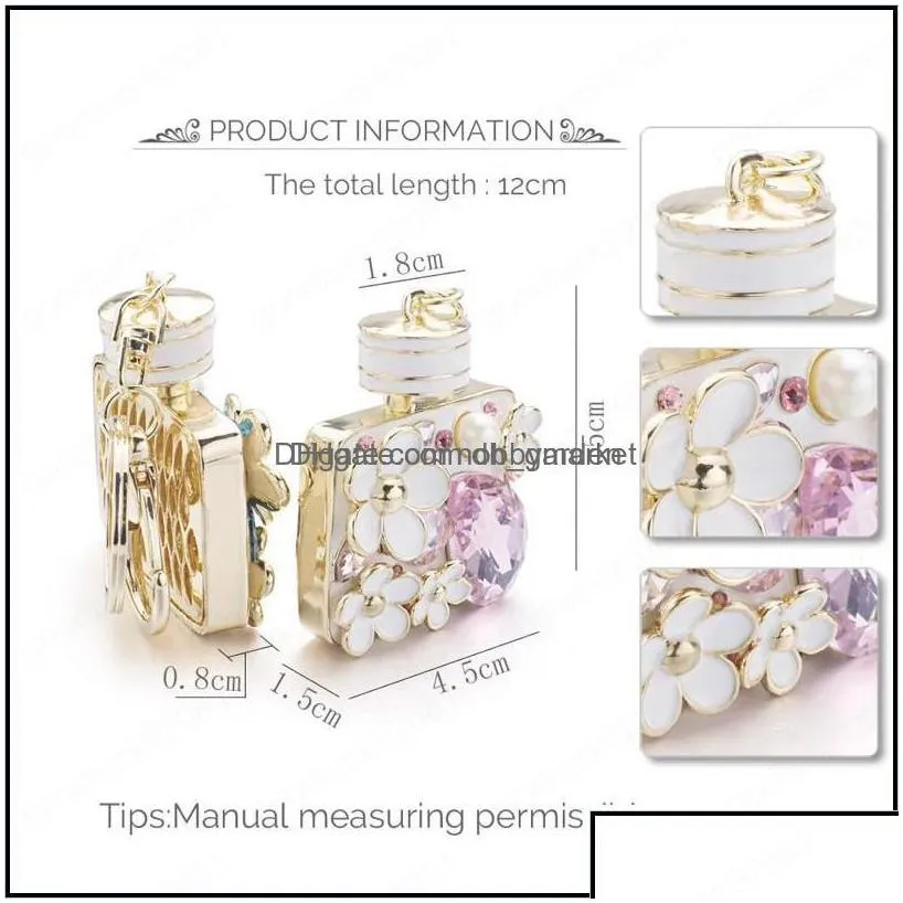 key rings jewelry lovely flower rhinestone bottle keyrings women crystal bag pendant for car chains holder drop delivery 2021 7mvkf