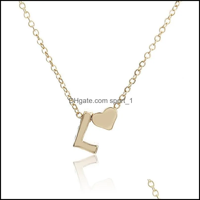 gold color az alphabet necklace chain 26 intial letter alphabet heart pendant necklace for women fashion jewelry gift wholesalez