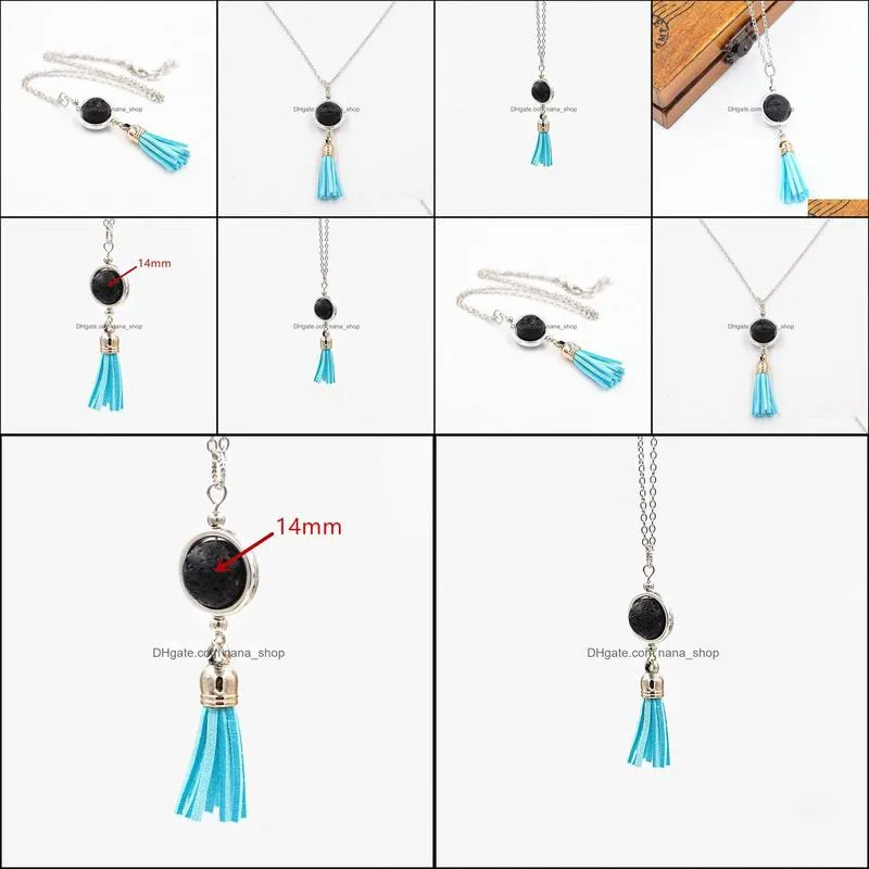 fashion 14mm lava stone tassel necklace volcanic rock aromatherapy essential oil diffuser necklace for women jewelry