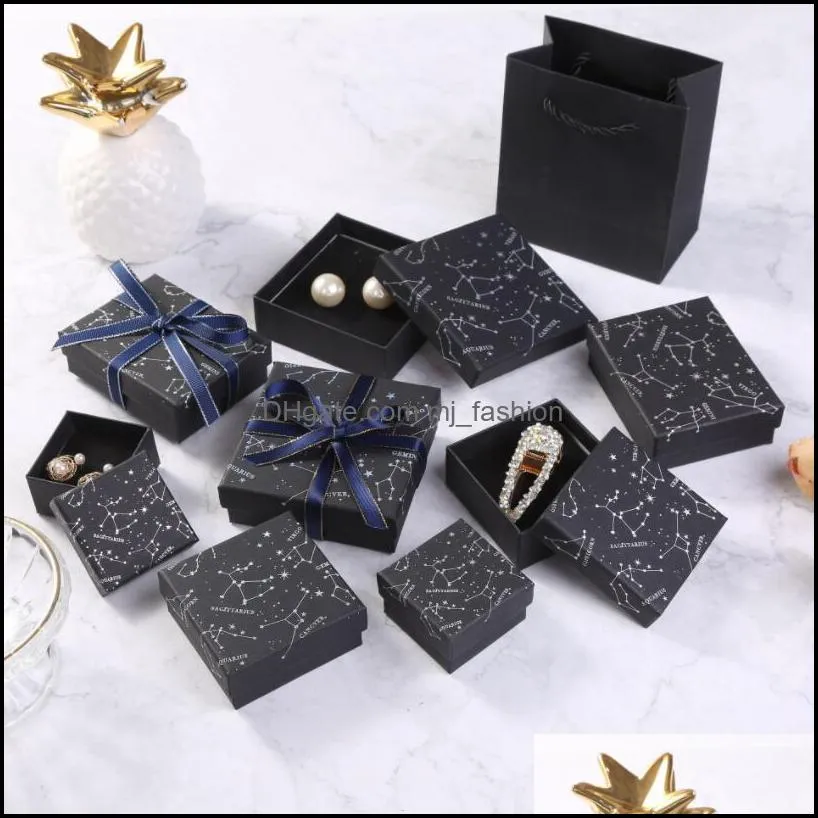 print leaves black jewelry boxes organizer storage constellation stud gift case necklace earrings ring box paper packaging container