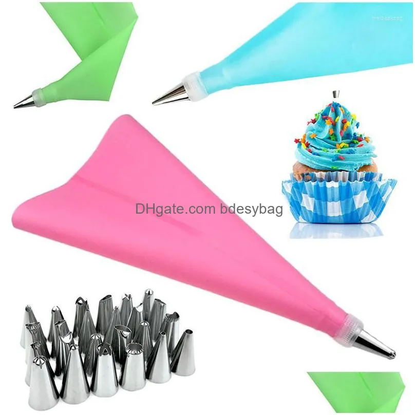 baking tools pastry bag silicone 826pcs cake decorating accessories food grade diy icing piping cream reusable 24 nozzle set